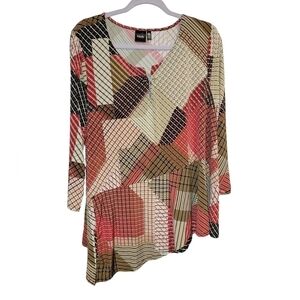 Rafaella woman's size XL retro studded top with keyhole accent 3/4 sleeve